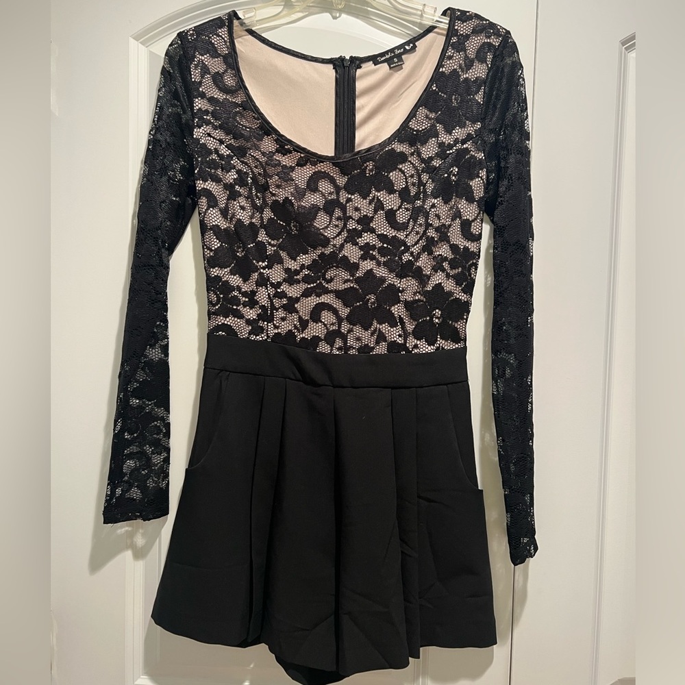 Nude and Black Lace Romper